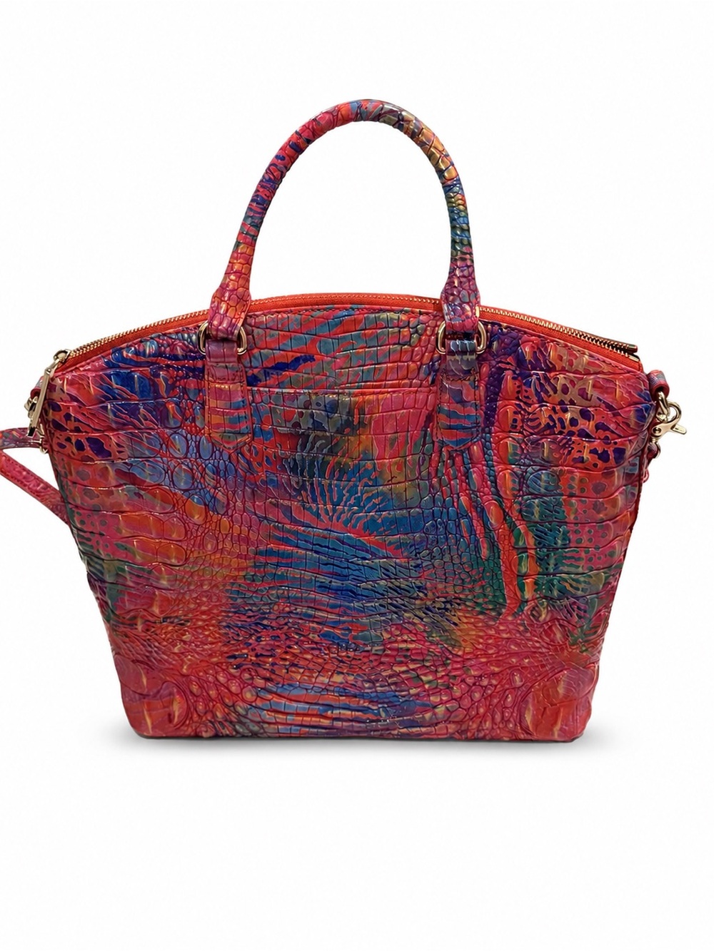 Brahmin Multicolor Croc-Embossed Leather Shoulder Bag - Red, Blue, Green
